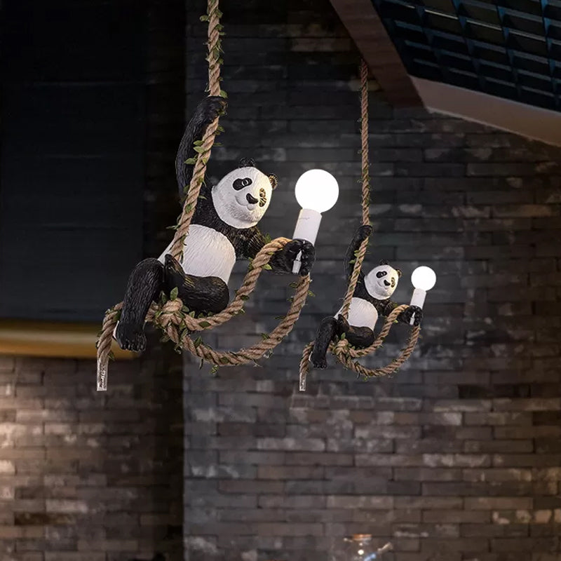 Weißer und schwarzer Panda hängende Lampe künstlerische 1-Bulb-Seilheize Deckenleuchte für das Restaurant