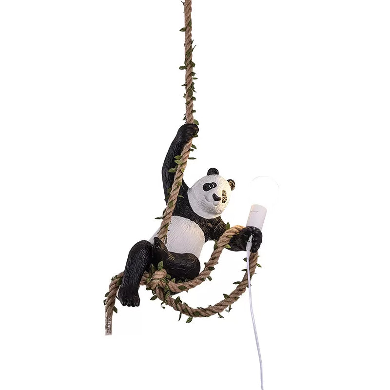 Lampada a sospensione di panda bianca e nera artistica a corda a corda a sospensione per il ristorante