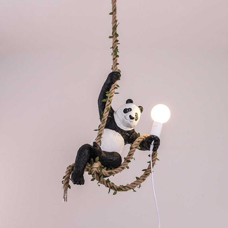 Lampada a sospensione di panda bianca e nera artistica a corda a corda a sospensione per il ristorante