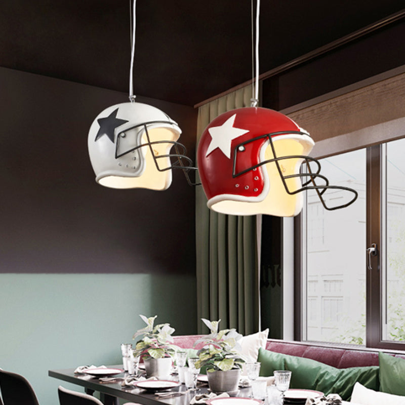 Helmet Pendant Decorative Resin 1-Head Red/White Hanging Ceiling Light for Restaurant