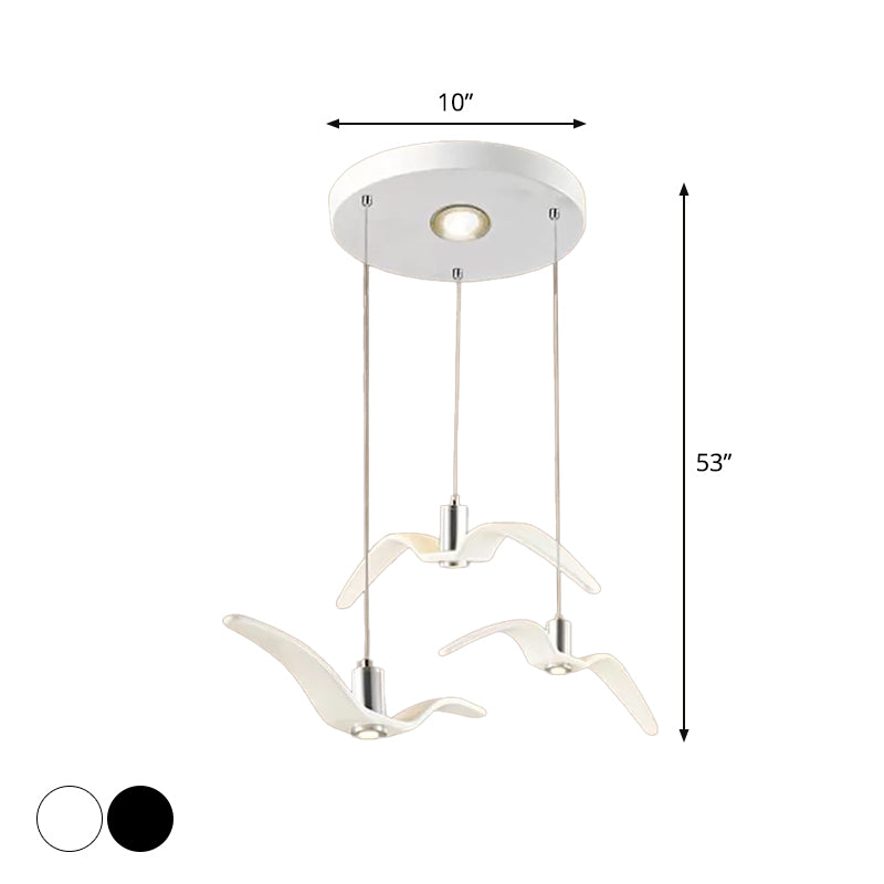 Artistry Seagull  Multi Light Pendant Metallic 3 Lights Bedroom Hanging Ceiling Light in White/Black with Round/Linear Canopy