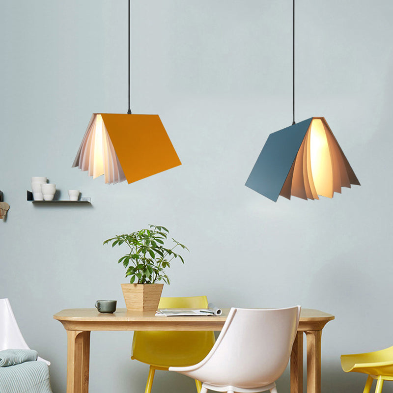 Book Pendant Ceiling Light Nordic Plastic 1-Bulb Living Room Hanging Lamp in White/Black/Yellow