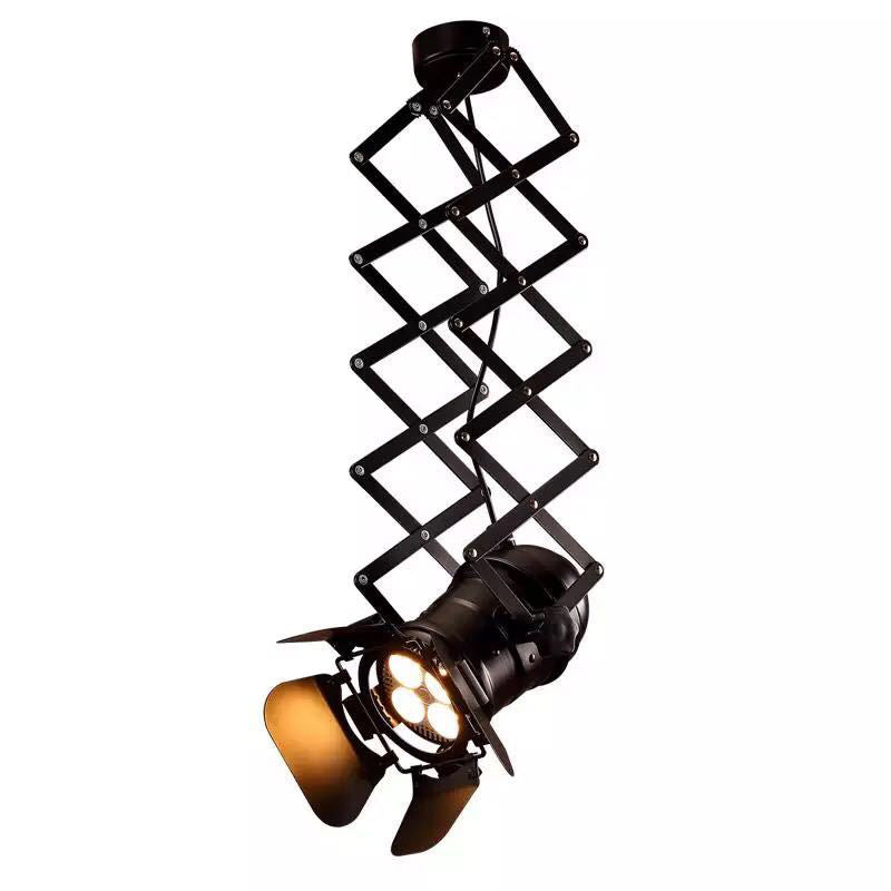 Black Torch Hanging Ceiling Light Art Deco 1-Head Metallic Pendant Light with Extendable Arm