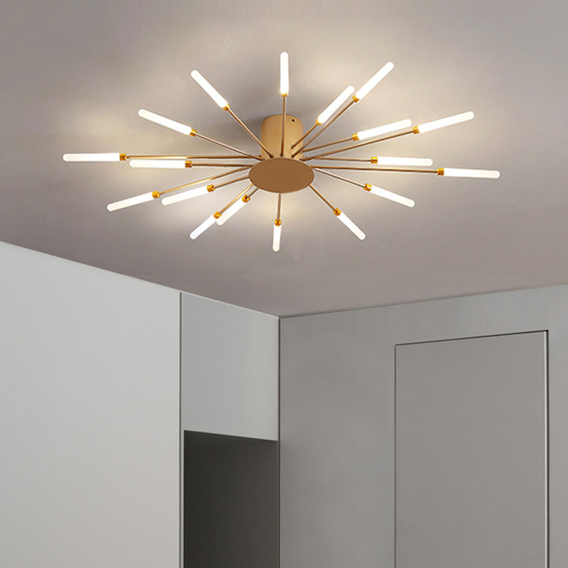 Lámpara de techo con ráfaga negra/dorada, lámpara LED acrílica semiempotrada contemporánea de 12/18/28 luces para dormitorio