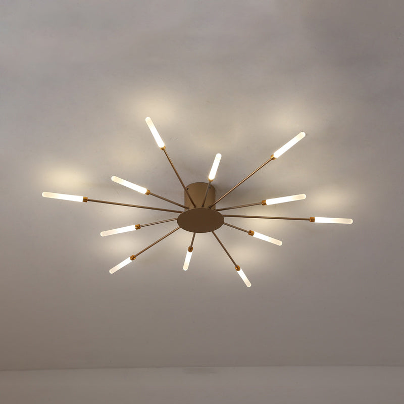 Plafonnier contemporain en rafale noir/or, 12/18/28 lumières, lampe LED en acrylique, Semi-encastrée, pour chambre à coucher
