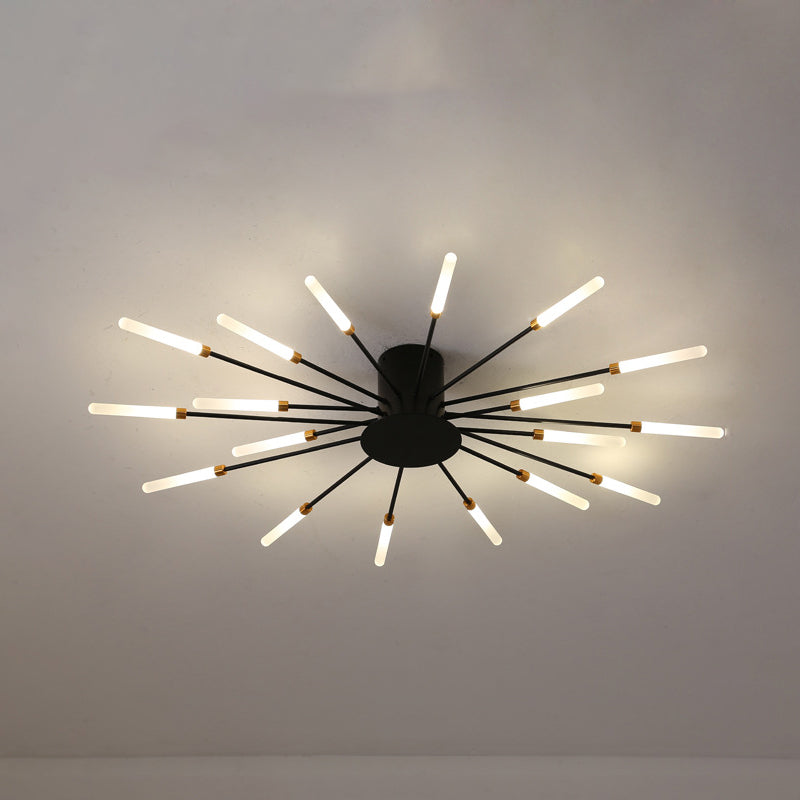 Lámpara de techo con ráfaga negra/dorada, lámpara LED acrílica semiempotrada contemporánea de 12/18/28 luces para dormitorio