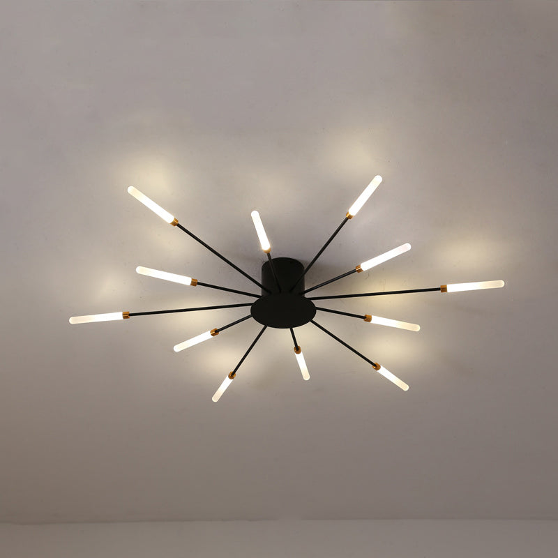 Plafonnier contemporain en rafale noir/or, 12/18/28 lumières, lampe LED en acrylique, Semi-encastrée, pour chambre à coucher