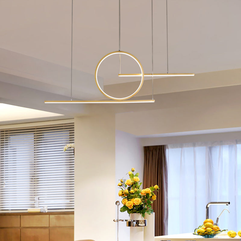 Modern Geometric Line Art LED Pendant Metal Kitchen Landscape Hanging Island Light in Black/Gold, Warm/White Light