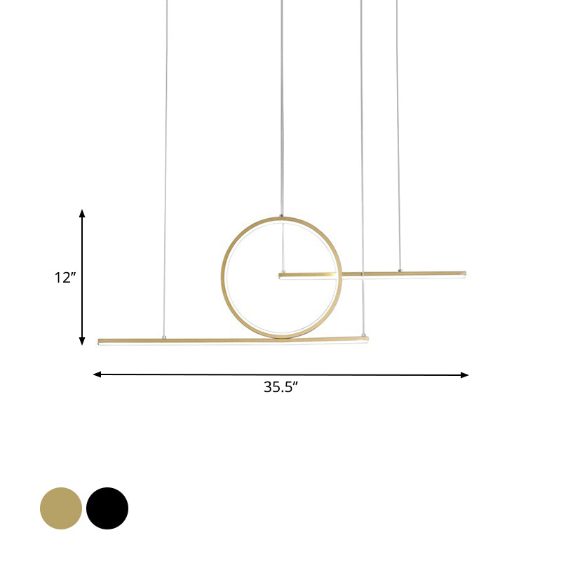 Modern Geometric Line Art LED Pendant Metal Kitchen Landscape Hanging Island Light in Black/Gold, Warm/White Light