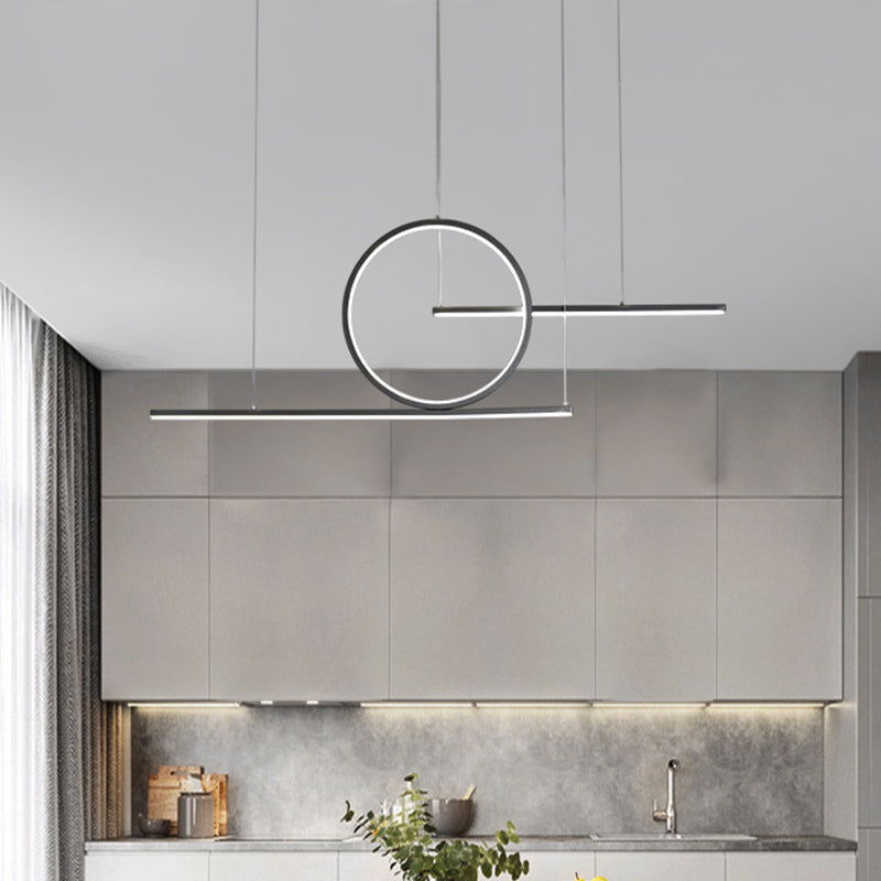 Modern Geometric Line Art LED Pendant Metal Kitchen Landscape Hanging Island Light in Black/Gold, Warm/White Light