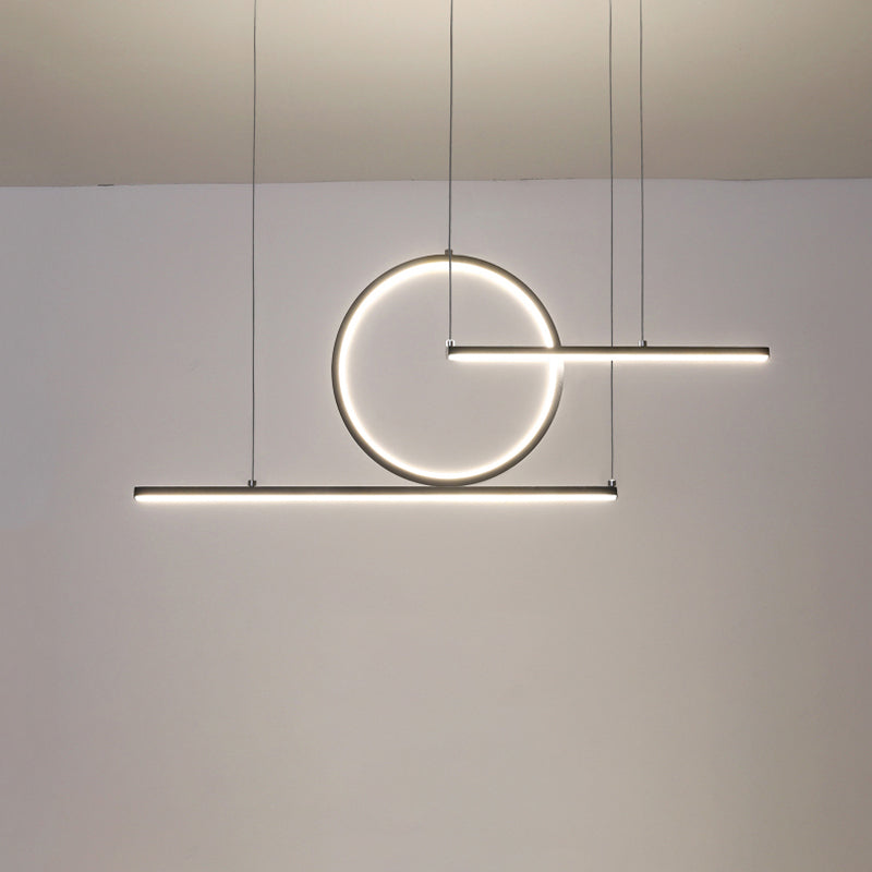 Modern Geometric Line Art LED Pendant Metal Kitchen Landscape Hanging Island Light in Black/Gold, Warm/White Light