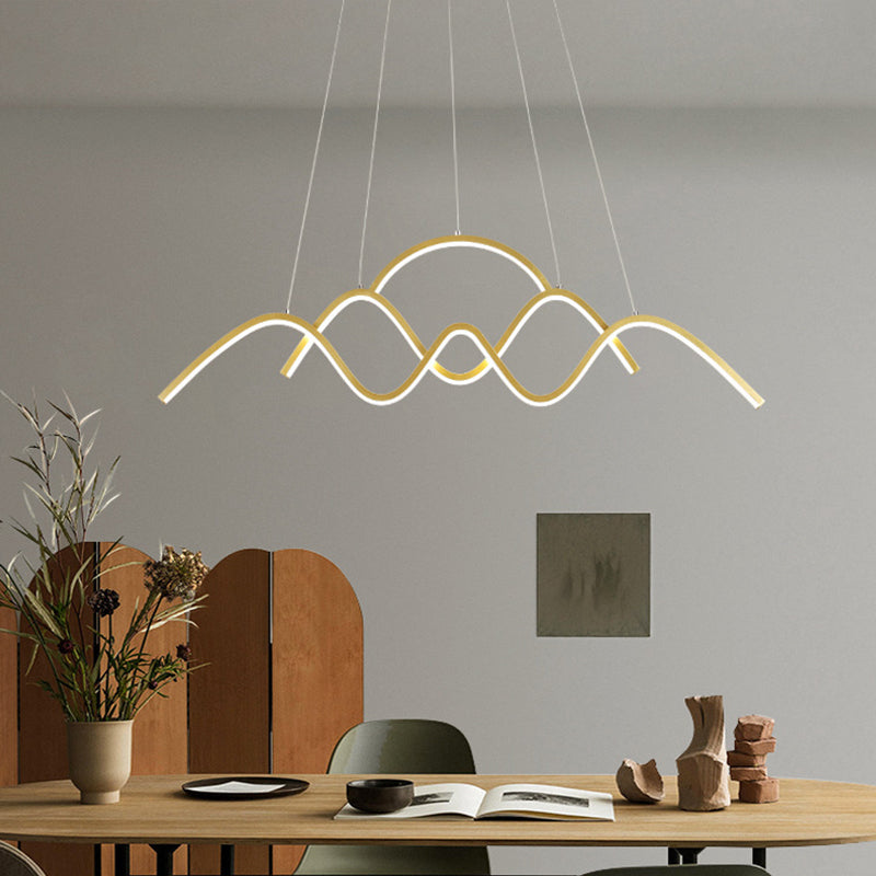 Lampada lampada ondulata d'oro/nero Wavy Minimalista LED metallico sospeso a LED con design del paesaggio, luce calda/bianca