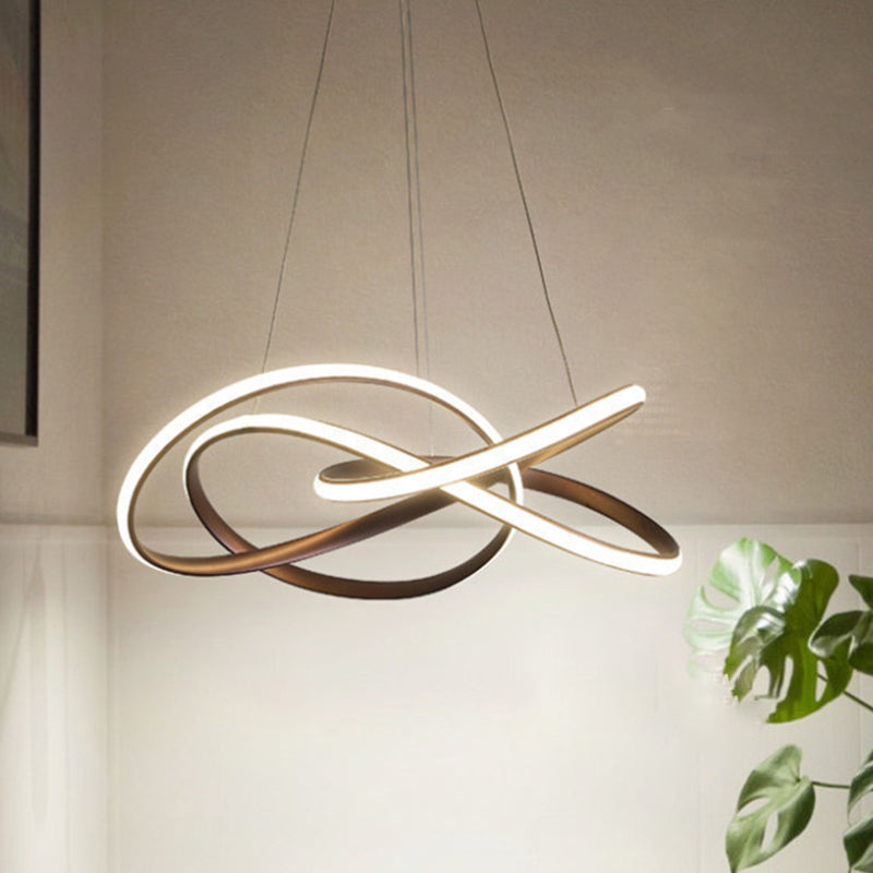 Twist Dining Room Suspension Lamp Aluminum Minimalist LED Chandelier Pendant in Coffee, Warm/White Light