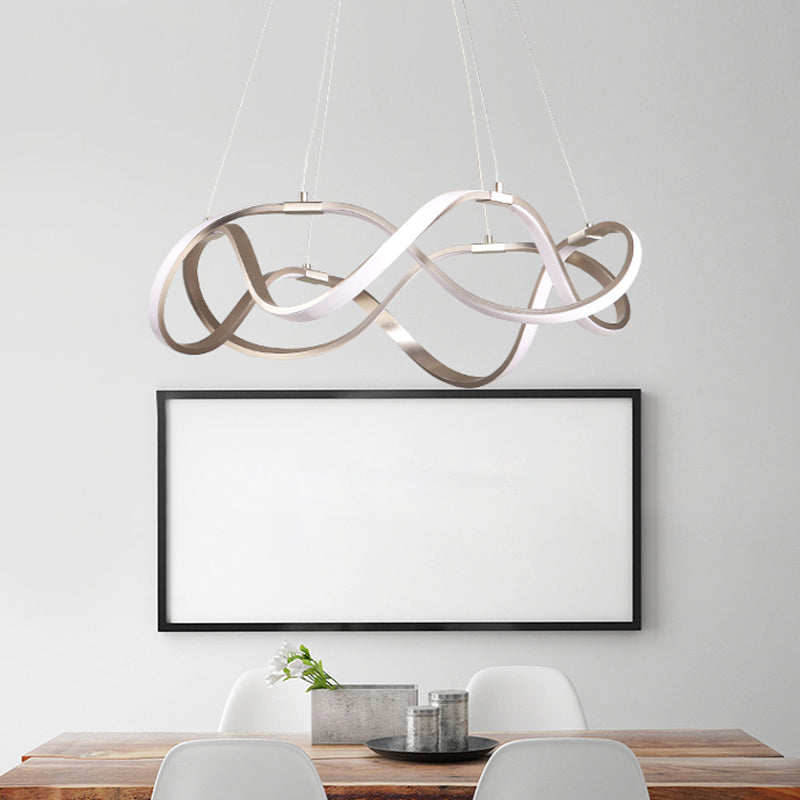 Chrome/Gold Twined 1/2-Tier Chandelier Minimalist Metal LED Hanging Pendant Light for Dining Room, 31"/43" Wide