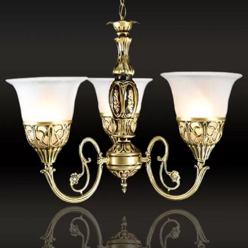 Bell Restaurant Kroonluchter Lamp Antiek Opaline Glass 3-Hoofd Bronze afwerking Hanglamp