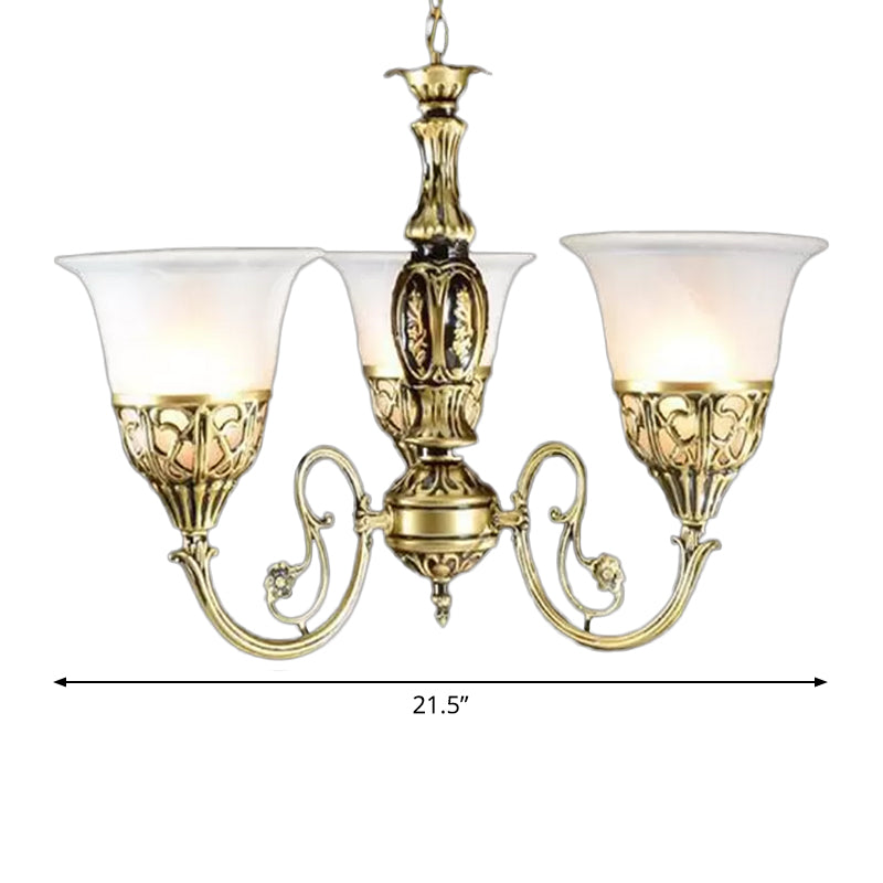 Bell Restaurant Kroonluchter Lamp Antiek Opaline Glass 3-Hoofd Bronze afwerking Hanglamp