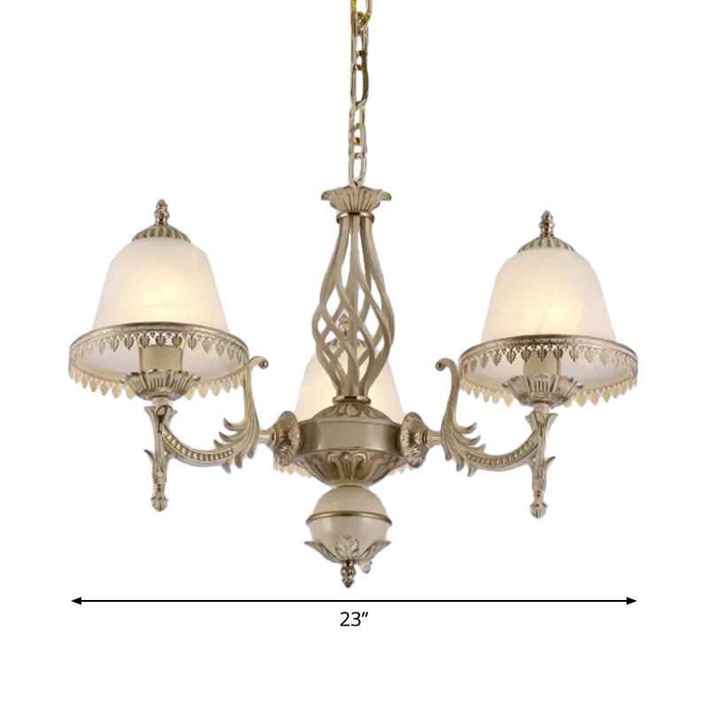 Klassieke klokvormige hanglampverlichting 3-head opaline glas kroonluchter in wit voor woonkamer