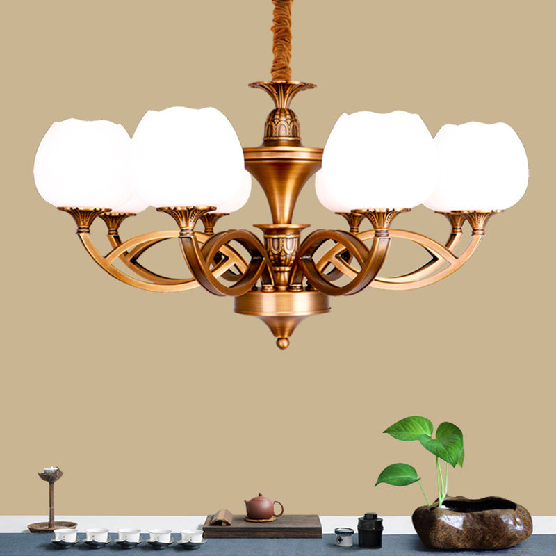 Flowerbud woonkamer plafond kroonluchter traditioneel wit glas 3/6/8 bollen koperen suspensielamp