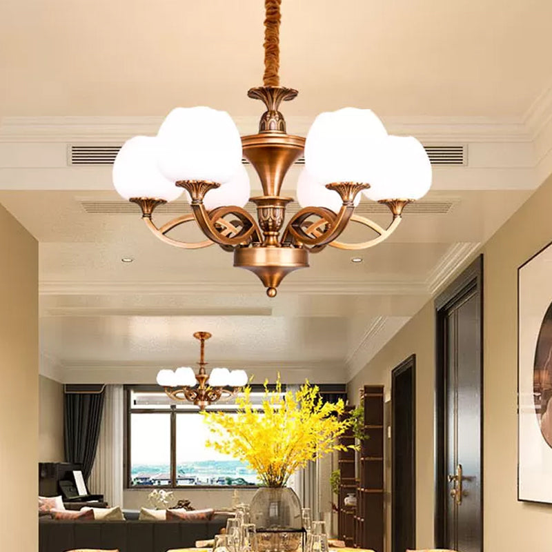Flowerbud woonkamer plafond kroonluchter traditioneel wit glas 3/6/8 bollen koperen suspensielamp