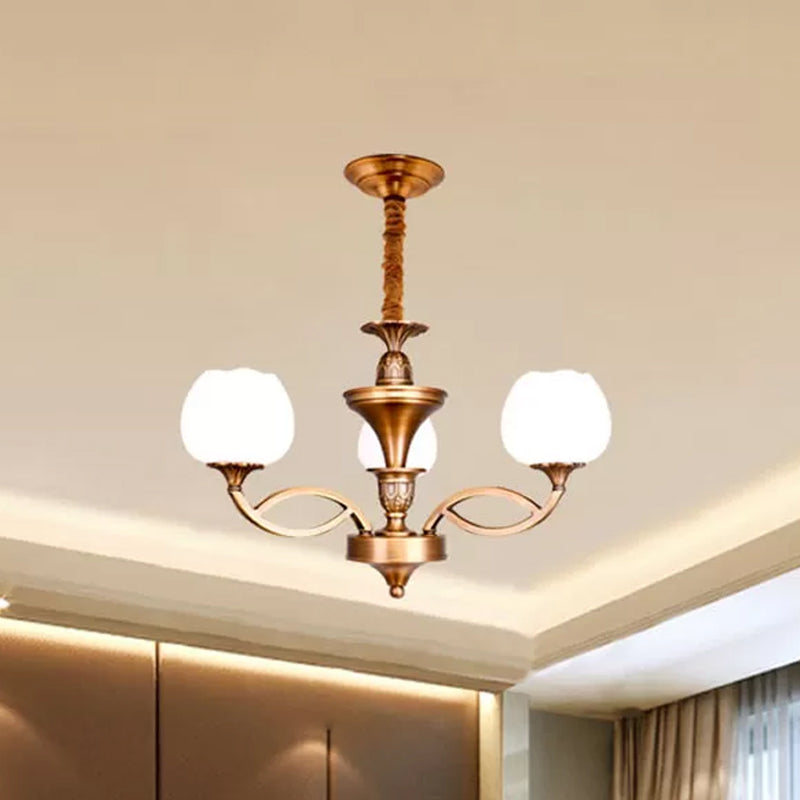 Flowerbud woonkamer plafond kroonluchter traditioneel wit glas 3/6/8 bollen koperen suspensielamp