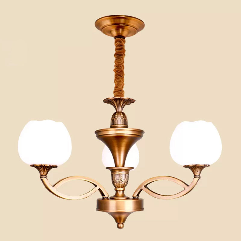 Flowerbud woonkamer plafond kroonluchter traditioneel wit glas 3/6/8 bollen koperen suspensielamp