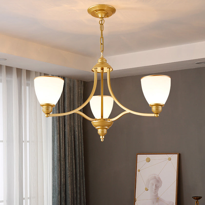 3/6/8-Licht Melk glas Kroonluchter Classic Black/Gold Bell Eetkamer Suspensie Hanglamp