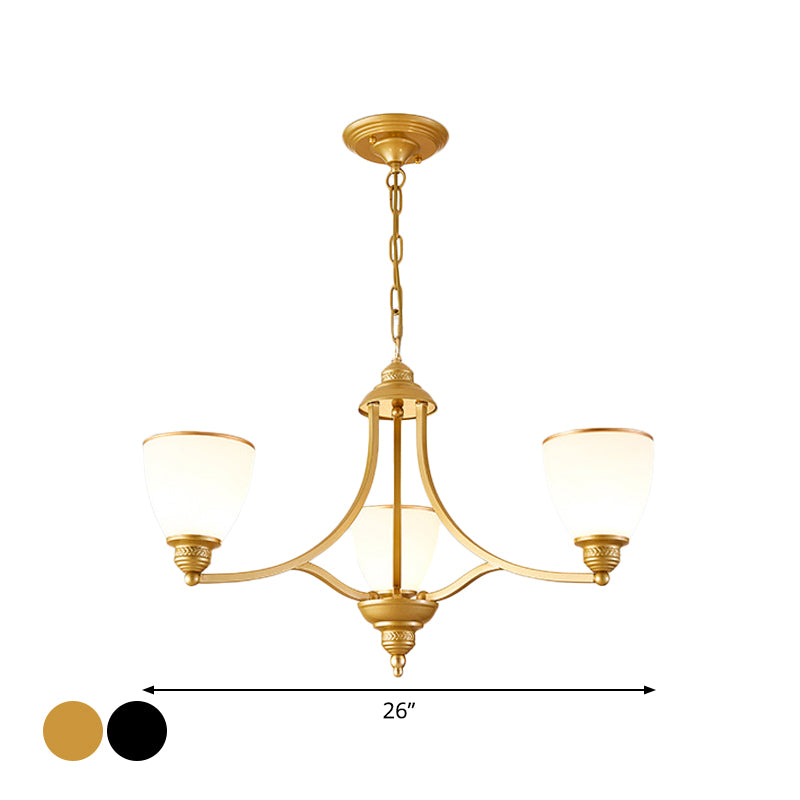 3/6/8-Licht Melk glas Kroonluchter Classic Black/Gold Bell Eetkamer Suspensie Hanglamp