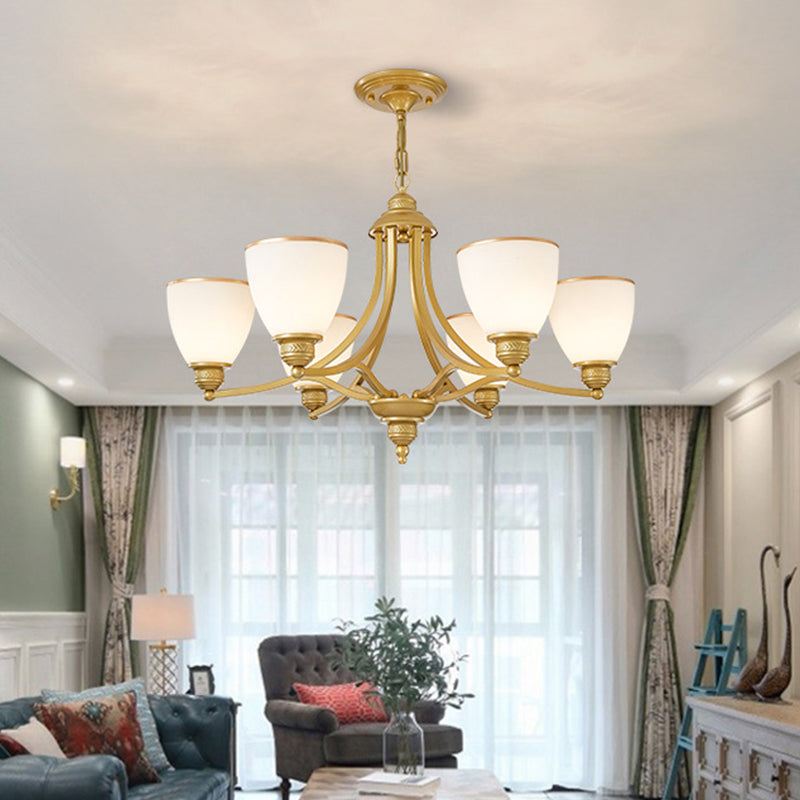 3/6/8-Licht Melk glas Kroonluchter Classic Black/Gold Bell Eetkamer Suspensie Hanglamp