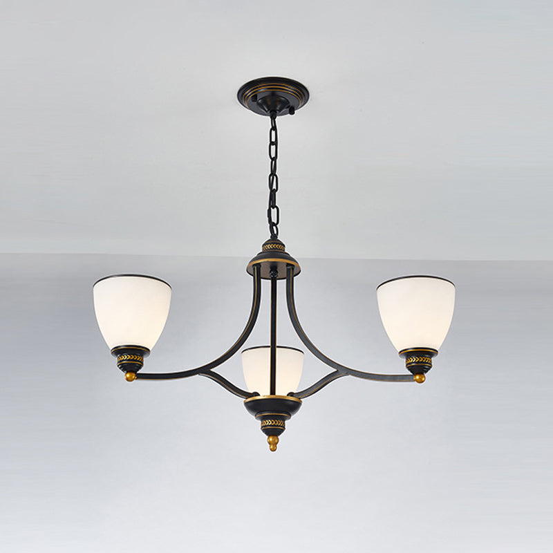 3/6/8-Licht Melk glas Kroonluchter Classic Black/Gold Bell Eetkamer Suspensie Hanglamp