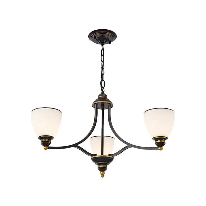 3/6/8-Licht Melk glas Kroonluchter Classic Black/Gold Bell Eetkamer Suspensie Hanglamp