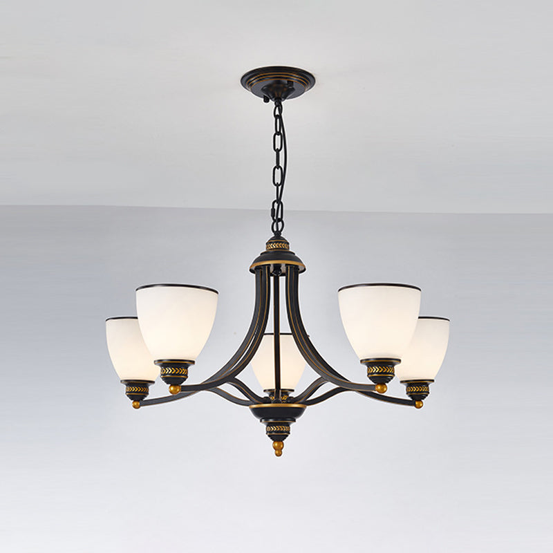 3/6/8-Licht Melk glas Kroonluchter Classic Black/Gold Bell Eetkamer Suspensie Hanglamp