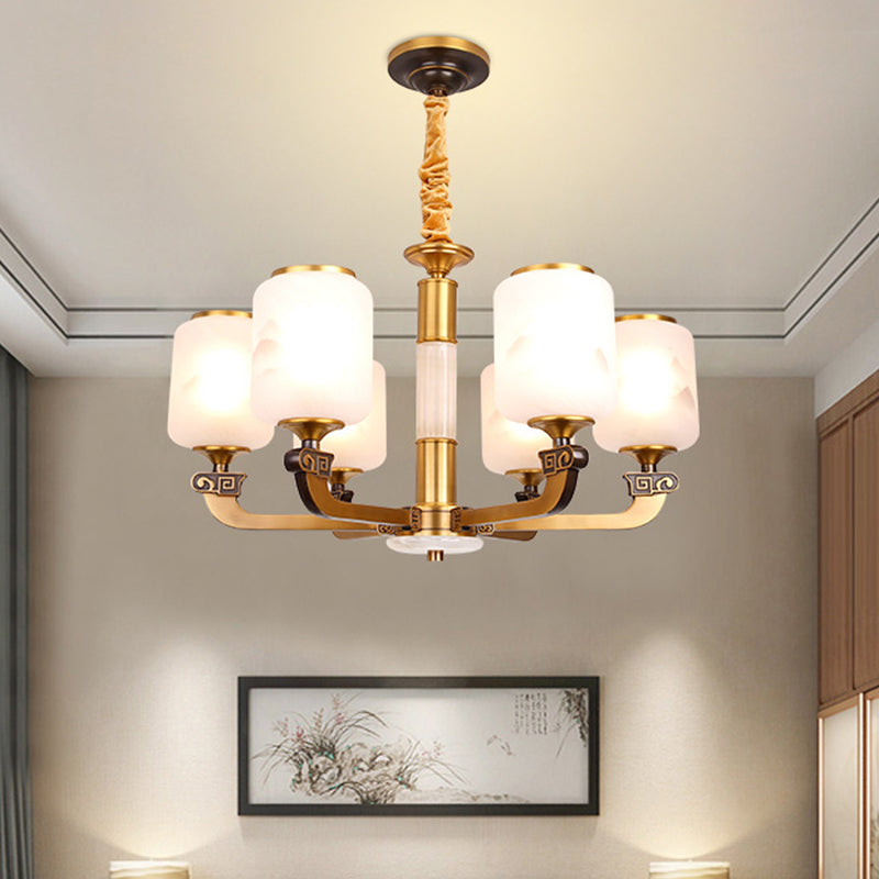 Frosted glazen cilinder hanger licht retro 6/8-bulb woonkamer kroonluchter met landschapsafdruk