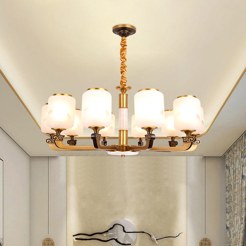 Frosted glazen cilinder hanger licht retro 6/8-bulb woonkamer kroonluchter met landschapsafdruk