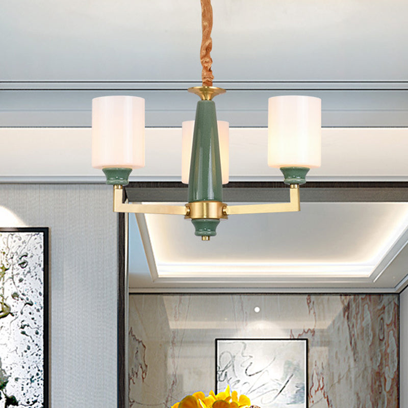 3/8/12 Lichten Cilindrische kroonluchter Retro Emerald White Glass Opgehangen verlichtingsarmatuur