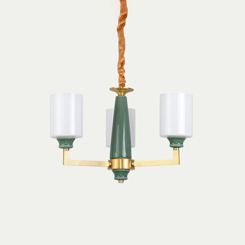 3/8/12 Lichten Cilindrische kroonluchter Retro Emerald White Glass Opgehangen verlichtingsarmatuur