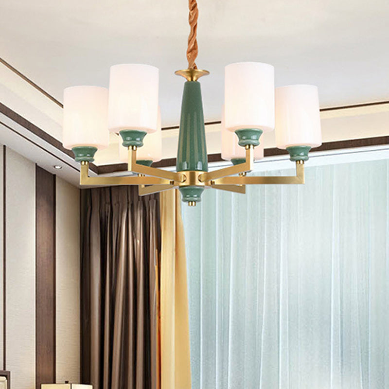 3/8/12 Lichten Cilindrische kroonluchter Retro Emerald White Glass Opgehangen verlichtingsarmatuur