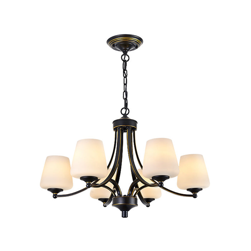 Wit glas/helder kristal taps toelopende hanger vintage 5/6-licht eetkamer plafond kroonluchter in zwart/goud