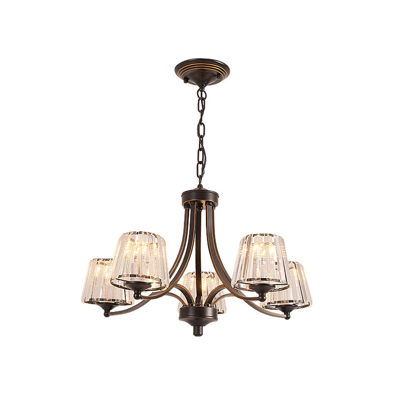 Wit glas/helder kristal taps toelopende hanger vintage 5/6-licht eetkamer plafond kroonluchter in zwart/goud