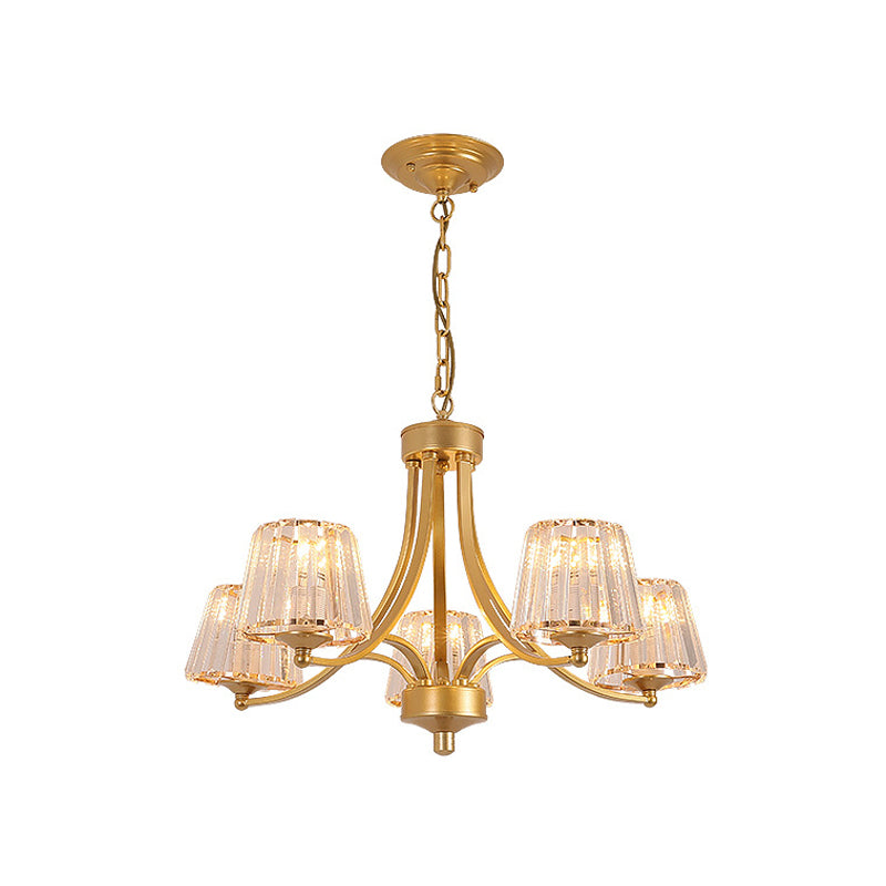 Wit glas/helder kristal taps toelopende hanger vintage 5/6-licht eetkamer plafond kroonluchter in zwart/goud