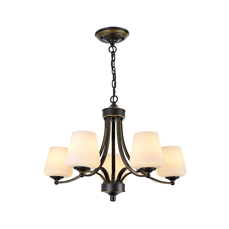 Wit glas/helder kristal taps toelopende hanger vintage 5/6-licht eetkamer plafond kroonluchter in zwart/goud
