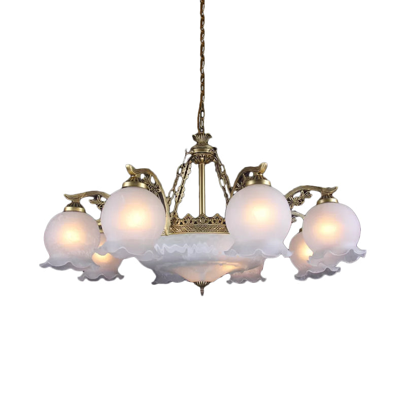 11-Bulb Ruffled Down Chandelier Farmhouse Bronze White Glass Hanging Ceiling Light