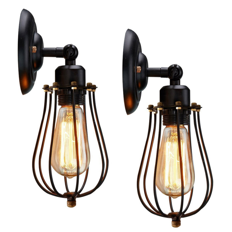 1 Glühbirne einstellbare Wandbeleuchtungsideen Loft -Stil Schlafzimmer Wandlampe mit Birneneisenkäfig in Schwarz