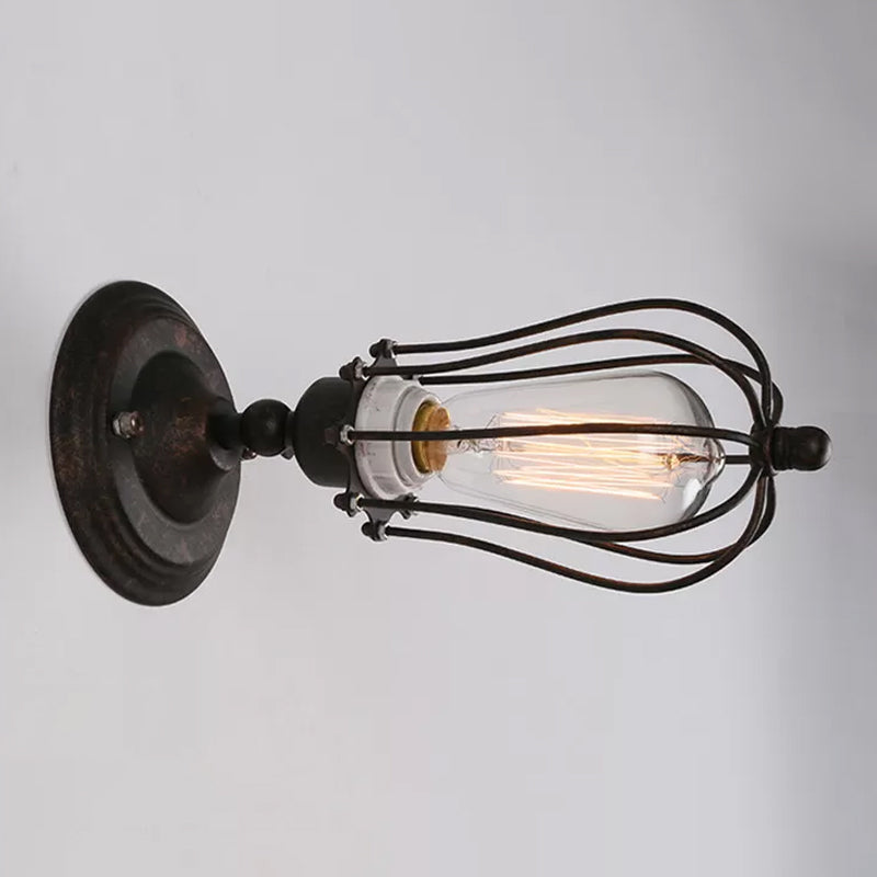 Rust Pear Shaped Wall Light Kit Farmhouse Iron Single-Bulb Bedside Rotatable Wall Lamp Fixture