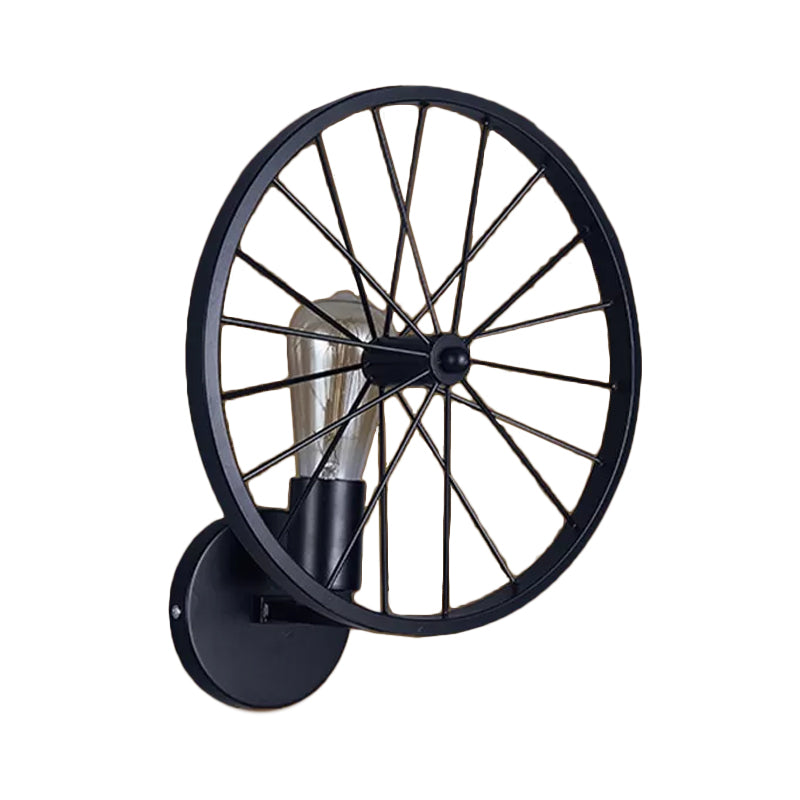 Wheel Dining Room Wall Light Fixture Farmhouse Iron 1 Head Black Wall Mounted Lamp