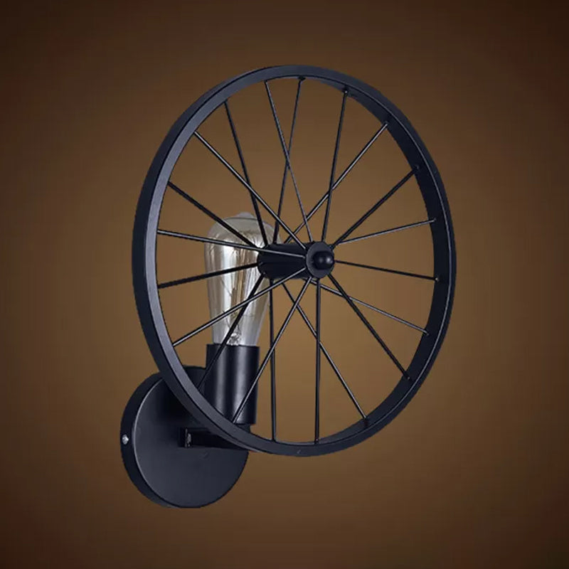 Wheel Dining Room Wall Light Fixture Farmhouse Iron 1 Head Black Wall Mounted Lamp