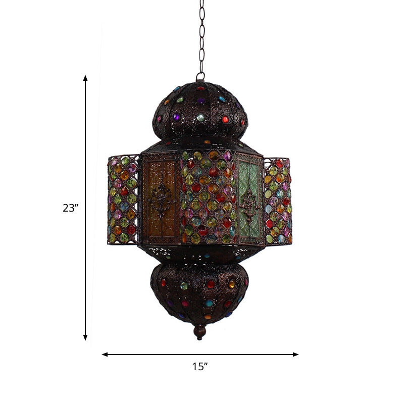 Linterna marroquí Kit de luz colgante Vidrete artesanal 1 colgante de suspensión de bulbo en cobre