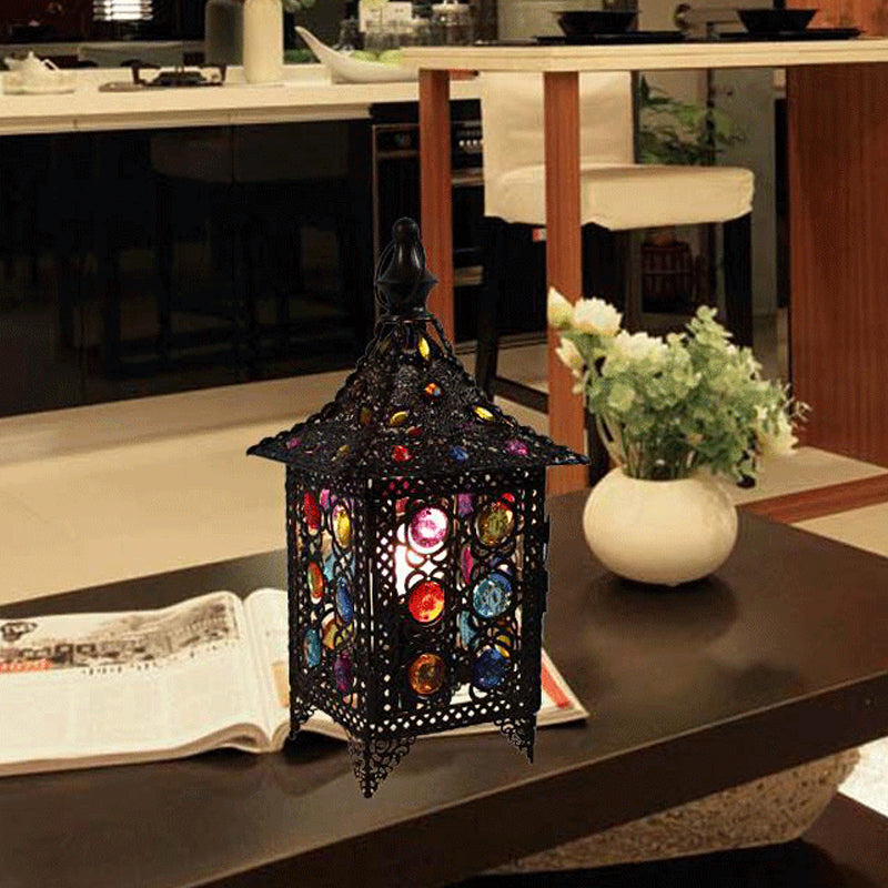 Pavilio de lámpara nocturna de cobre de vidrio manchado 1 cabezal de estilo de estilo bohemio