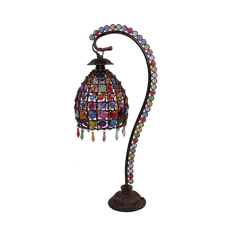 Lampe de table de salon de cloche perle Bohemian vitrail de cuivre simple cuivre