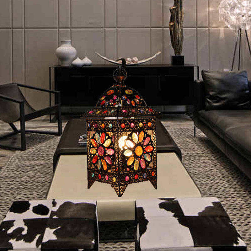 Mesa de arte de arte manchada de 1 luces Lámpara de la sala de estar en forma de casa negra bohemia en forma de casa en forma de casa
