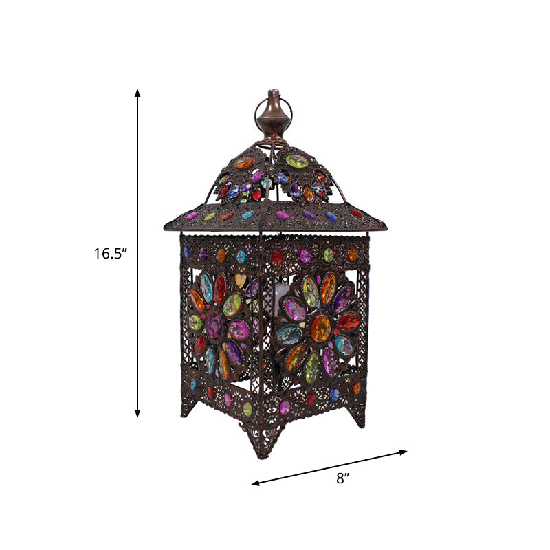 Mesa de arte de arte manchada de 1 luces Lámpara de la sala de estar en forma de casa negra bohemia en forma de casa en forma de casa